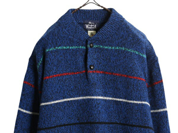 80s ウールリッチ ヘンリーネック ボーダー ニット セーター メンズ M / 80年代 旧タグ ヴィンテージ Woolrich ウール モックネック ブルー