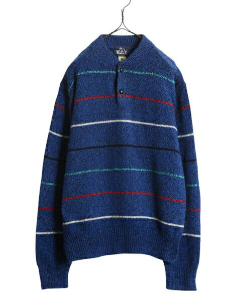 80s ウールリッチ ヘンリーネック ボーダー ニット セーター メンズ M / 80年代 旧タグ ヴィンテージ Woolrich ウール モックネック ブルー