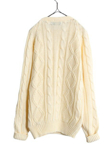 80s ラングラー フィッシャーマン アクリル ニット セーター メンズ M / 古着 80年代 ヴィンテージ Wrangler アラン ケーブル ローゲージ