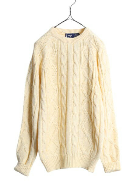 80s ラングラー フィッシャーマン アクリル ニット セーター メンズ M / 古着 80年代 ヴィンテージ Wrangler アラン ケーブル ローゲージ