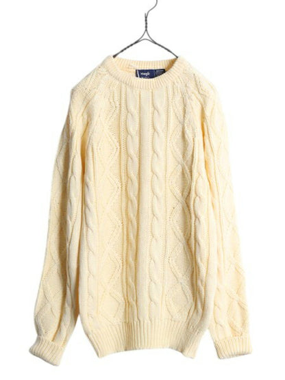 80s ラングラー フィッシャーマン アクリル ニット セーター メンズ M / 古着 80年代 ヴィンテージ Wrangler アラン ケーブル ローゲージ