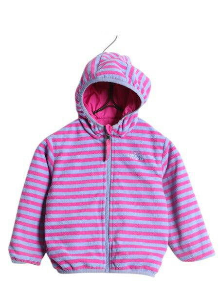ノースフェイス リバーシブル パーカー ジャケット ベビー 90cm 古着 The North Face ベビー用 フリース ボーダー ナイロン ピンク フード