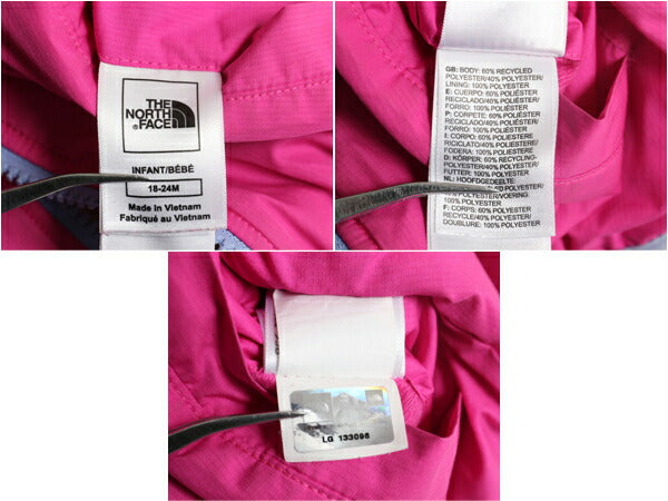 ノースフェイス リバーシブル パーカー ジャケット ベビー 90cm 古着 The North Face ベビー用 フリース ボーダー ナイロン ピンク フード