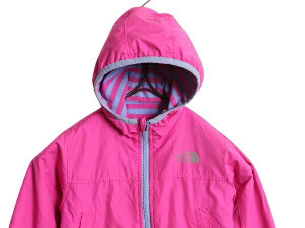 ノースフェイス リバーシブル パーカー ジャケット ベビー 90cm 古着 The North Face ベビー用 フリース ボーダー ナイロン ピンク フード