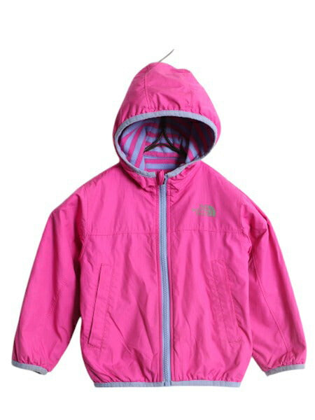 ノースフェイス リバーシブル パーカー ジャケット ベビー 90cm 古着 The North Face ベビー用 フリース ボーダー ナイロン ピンク フード