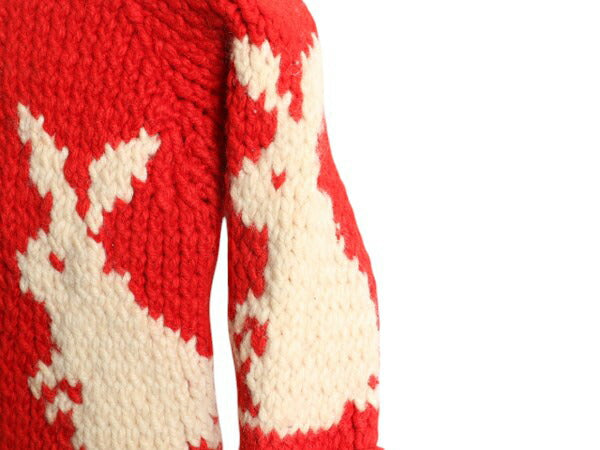 60s 70s 手編み カウチン ハンド ニット セーター キッズ 100cm / ヴィンテージ うさぎ ハンドメイド タロン フルジップ ジャケット 前開き