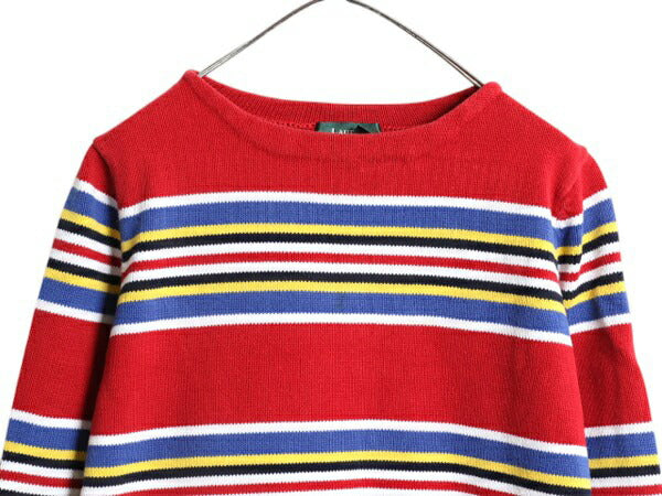 90s LAUREN ラルフローレン ボートネック ボーダー ニット セーター レディース M オールド ポロ 長袖ニット カットソー 総柄 マルチカラー