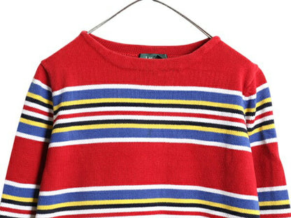 90s LAUREN ラルフローレン ボートネック ボーダー ニット セーター レディース M オールド ポロ 長袖ニット カットソー 総柄 マルチカラー