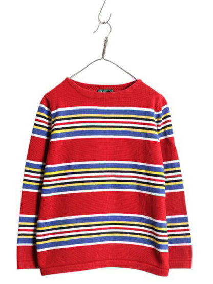 90s LAUREN ラルフローレン ボートネック ボーダー ニット セーター レディース M オールド ポロ 長袖ニット カットソー 総柄 マルチカラー