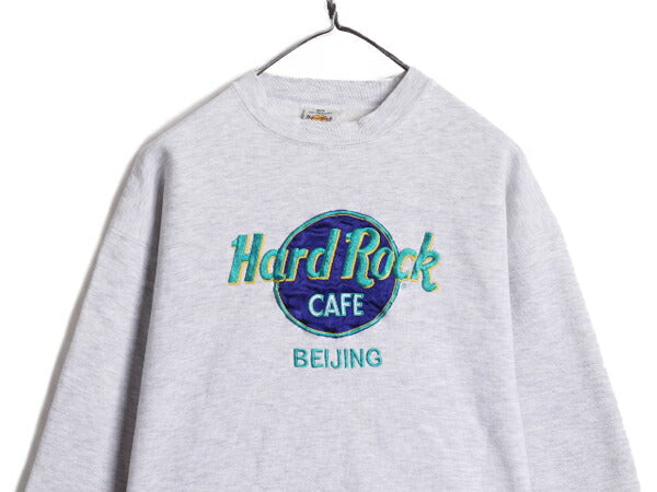 90s ハードロックカフェ スウェット メンズ レディース M 古着 90年代 Hard Rock CAFE ロゴ刺繍 企業物 ヘビーウェイト トレーナー グレー