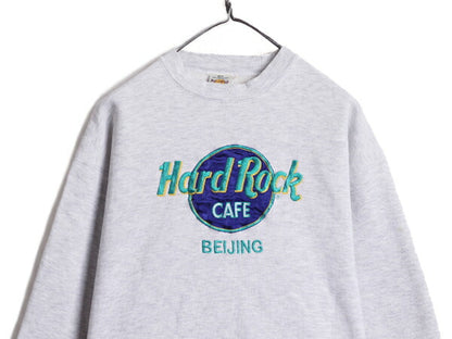 90s ハードロックカフェ スウェット メンズ レディース M 古着 90年代 Hard Rock CAFE ロゴ刺繍 企業物 ヘビーウェイト トレーナー グレー