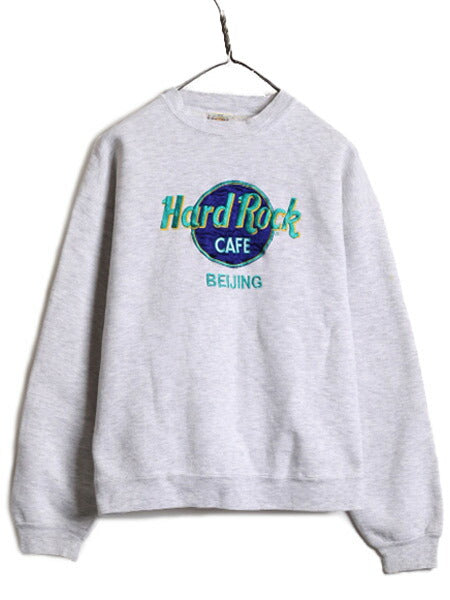 90s ハードロックカフェ スウェット メンズ レディース M 古着 90年代 Hard Rock CAFE ロゴ刺繍 企業物 ヘビーウェイト トレーナー グレー