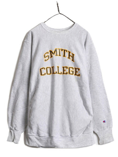 90s チャンピオン リバースウィーブ カレッジ プリント スウェット メンズ XL 程/ 古着 90年代 オールド Champion 大きいサイズ 裏起毛 灰