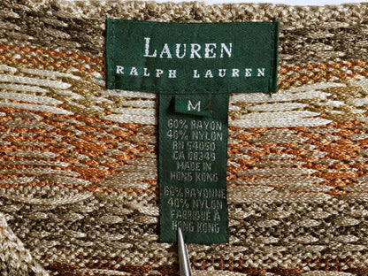 90s LAUREN ラルフローレン Vネック 総柄 ニット セーター レディース M / 古着 ポロ オールド レーヨン ナイロン カットソー フェアアイル
