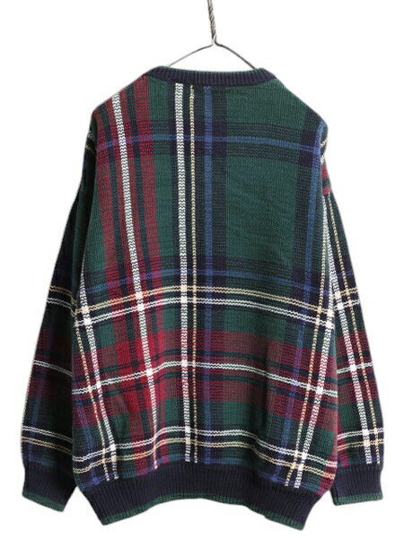 90s オービス チェック デザイン ニット セーター メンズ L / 旧タグ オールド ORVIS コットン 長袖ニット 総柄 クルーネック マルチカラー