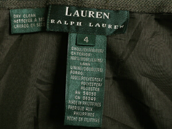 90s Lauren ラルフローレン ウール フリンジ付き チェック ロング ラップ スカート レディース M / オールド ロング丈 タイト ライナー付き