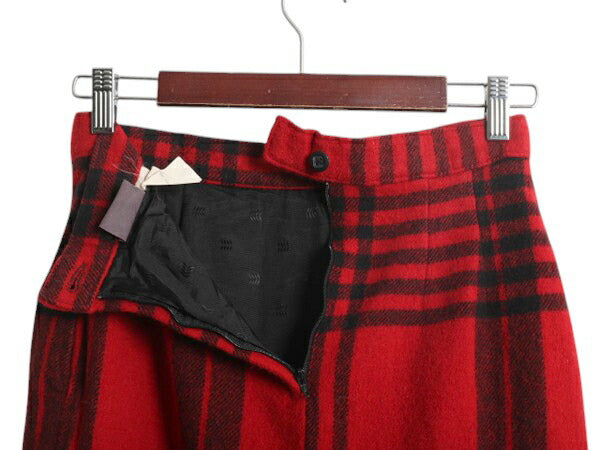 90s USA製 ウール リッチ チェック ウール フリンジ付 タイト スカート レディース XS 程 旧タグ オールド WOOLRICH ツートン ライナー付き