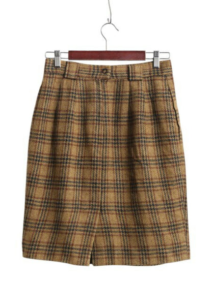 70s USA製 ブルックスブラザーズ ウール チェック タイト スカート レディース XS 古着 ヴィンテージ BROOKS BROTHERS ひざ丈 ライナー付き