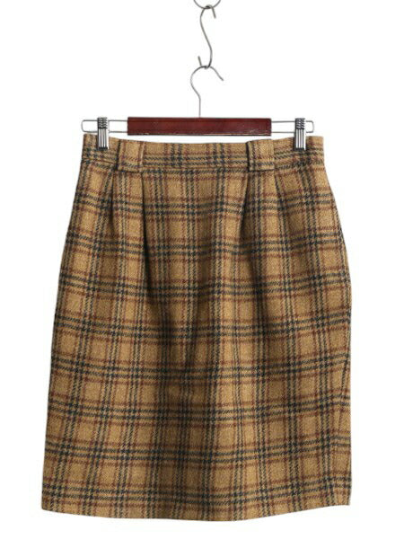 70s USA製 ブルックスブラザーズ ウール チェック タイト スカート レディース XS 古着 ヴィンテージ BROOKS BROTHERS ひざ丈 ライナー付き
