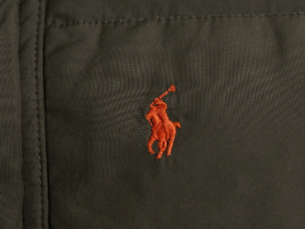 90s ポロ ラルフローレン ダウン ジャケット キッズ 3歳 100cm / 古着 子ども 子供服 キルティング ナイロン ハイネック フルジップ カーキ