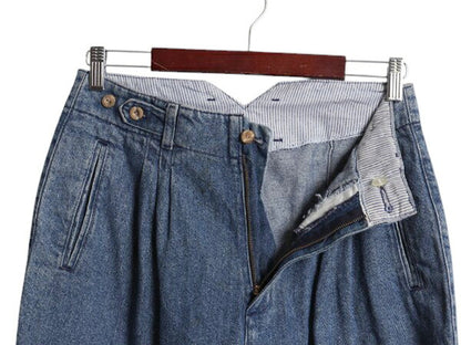 90s USA製 ドッカーズ リーバイス デニム スラックス パンツ レディース M 古着 オールド タック入り ジーンズ 濃紺 ハイウエスト ゆったり
