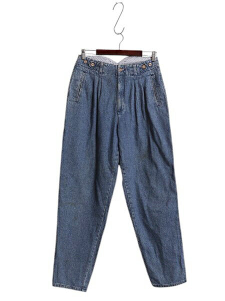 90s USA製 ドッカーズ リーバイス デニム スラックス パンツ レディース M 古着 オールド タック入り ジーンズ 濃紺 ハイウエスト ゆったり