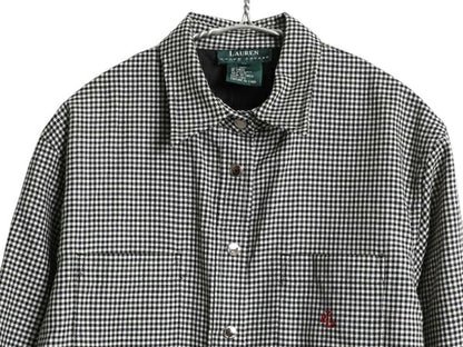 00s ローレン ラルフローレン チェック シャツ ジャケット レディース M サマー ウール 千鳥格子 長袖シャツ ボックス きれいめ カジュアル