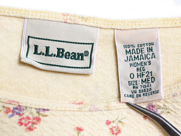 90's エルエルビーン 織柄入り 長袖 Tシャツ レディース M / オールド コットン 花柄 カットソー ロンT アンダーシャツ インナー ゆったり