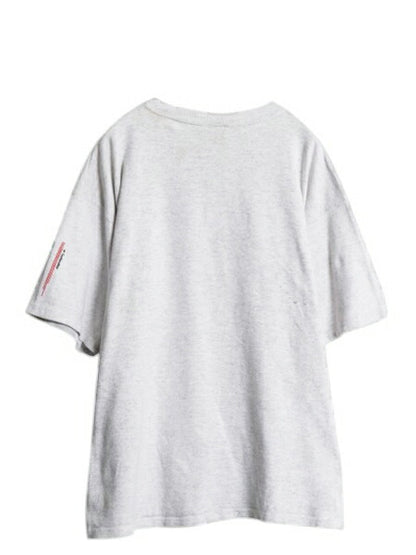 90s USA製 企業 ロゴ プリント 半袖 Tシャツ メンズ L オールド コットン ヘビーウェイト カットソー シンプル 当時物 ワンポイント グレー