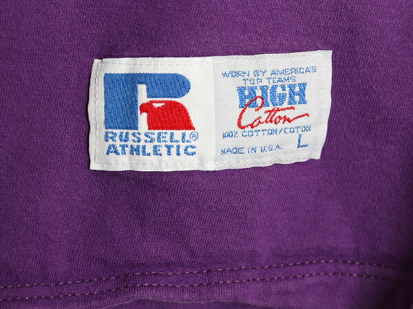 90s USA製 ラッセル ポケット付き 無地 半袖 Tシャツ メンズ レディース L / オールド ヘビーウェイト ポケT カットソー ブランク パープル