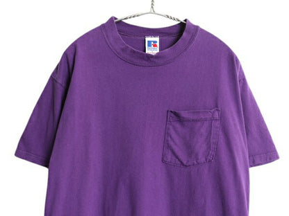 90s USA製 ラッセル ポケット付き 無地 半袖 Tシャツ メンズ レディース L / オールド ヘビーウェイト ポケT カットソー ブランク パープル