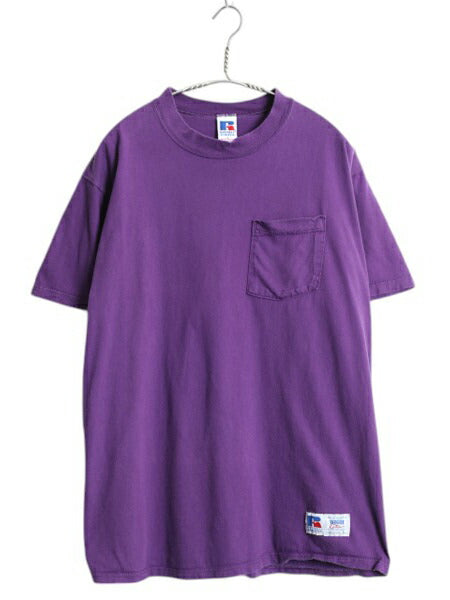 90s USA製 ラッセル ポケット付き 無地 半袖 Tシャツ メンズ レディース L / オールド ヘビーウェイト ポケT カットソー ブランク パープル