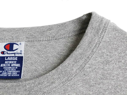 90s チャンピオン 2段 カレッジ プリント 半袖 Tシャツ メンズ L / 古着 オールド ヘビーウェイト カットソー 目付き スポーツ ゆったり 灰