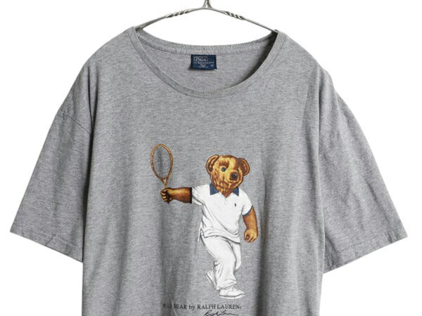 00s ポロベア ポロ ラルフローレン プリント 半袖 Tシャツ メンズ L / オールド キャラクター カットソー コットン プリントT 灰 シンプル