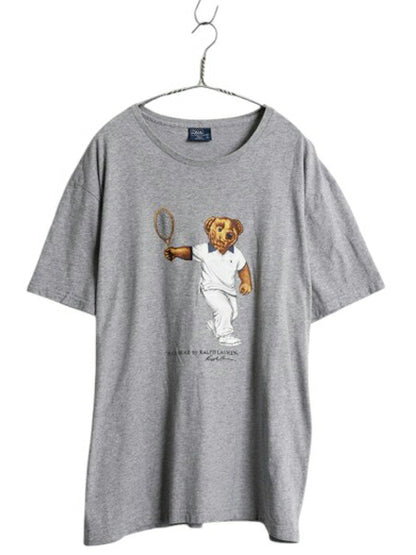 00s ポロベア ポロ ラルフローレン プリント 半袖 Tシャツ メンズ L / オールド キャラクター カットソー コットン プリントT 灰 シンプル