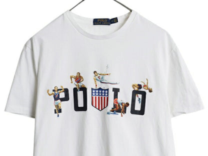 ポロ ラルフローレン プリント 半袖 Tシャツ メンズ レディース M カットソー シングルステッチ オリンピック 星条旗 アメリカ代表 限定 白