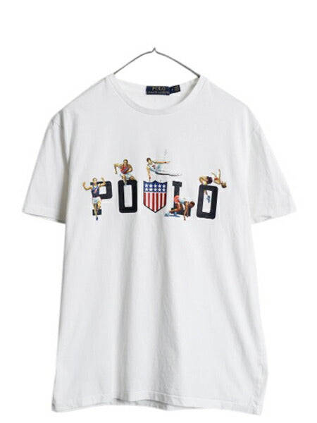 ポロ ラルフローレン プリント 半袖 Tシャツ メンズ レディース M カットソー シングルステッチ オリンピック 星条旗 アメリカ代表 限定 白