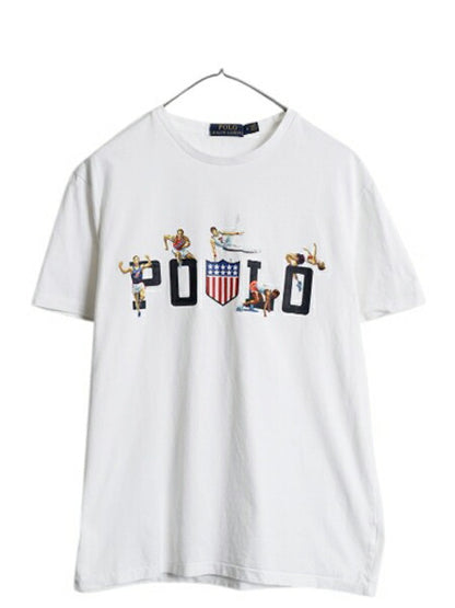ポロ ラルフローレン プリント 半袖 Tシャツ メンズ レディース M カットソー シングルステッチ オリンピック 星条旗 アメリカ代表 限定 白