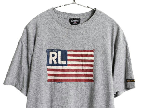 ポロジーンズ ラルフローレン 星条旗 プリント 半袖 Tシャツ メンズ M 古着 カットソー アート イラスト グラフィック ワンポイント グレー