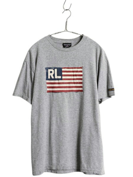 ポロジーンズ ラルフローレン 星条旗 プリント 半袖 Tシャツ メンズ M 古着 カットソー アート イラスト グラフィック ワンポイント グレー
