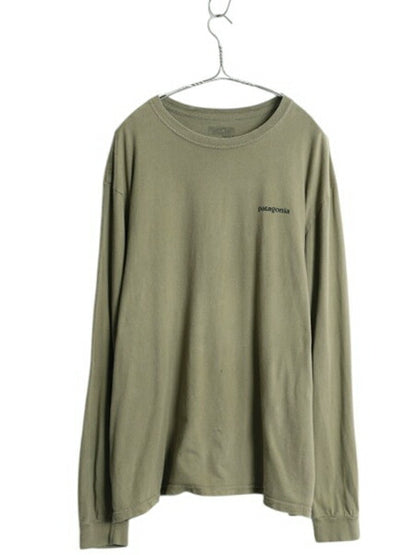 USA製 パタゴニア 両面 プリント 長袖 Tシャツ メンズ XL 15年製 ロンT フィッツロイ トラウト カットソー グラフィック バックプリント 緑