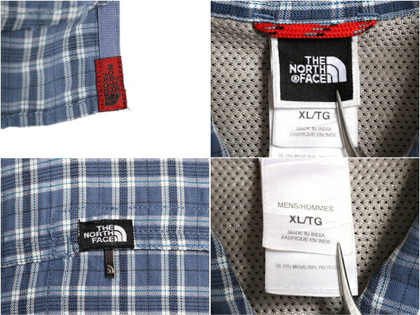 ノースフェイス チェック 長袖 シャツ メンズ XL 古着 長袖シャツ ポケット付き ワンポイント マルチカラー MODAL 大きいサイズ カジュアル