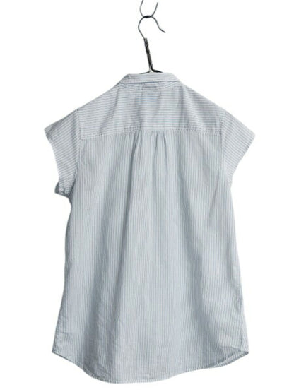 パタゴニア ストライプ シャツ レディース S M 程/ 16年製 フレンチ スリーブ ブラウス オーガニック コットン ヘンプ 丸襟 きれいめ 薄手