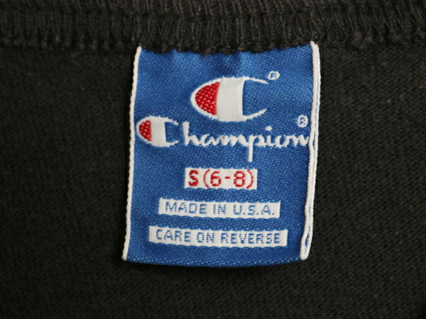 80s USA製 チャンピオン 半袖 Tシャツ キッズ S 110cm 程 ヴィンテージ 100% コットン ヘビーウェイト ワンポイント ロゴ 目付き 黒 子供用