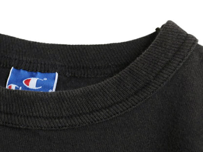 80s USA製 チャンピオン 半袖 Tシャツ キッズ S 110cm 程 ヴィンテージ 100% コットン ヘビーウェイト ワンポイント ロゴ 目付き 黒 子供用