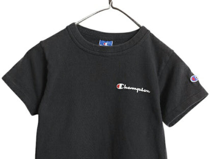 80s USA製 チャンピオン 半袖 Tシャツ キッズ S 110cm 程 ヴィンテージ 100% コットン ヘビーウェイト ワンポイント ロゴ 目付き 黒 子供用