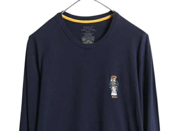 ポロベア ポロ ラルフローレン 長袖 Tシャツ メンズ S レディース M 程/ 古着 ロンT カットソー キャラクター 刺繍 ワンポイント 紺 薄手