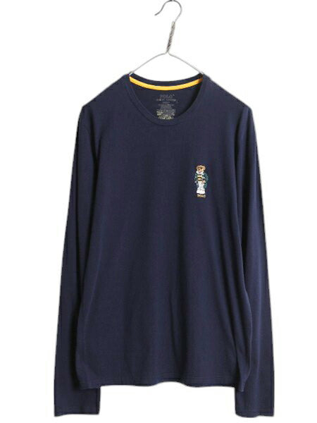 ポロベア ポロ ラルフローレン 長袖 Tシャツ メンズ S レディース M 程/ 古着 ロンT カットソー キャラクター 刺繍 ワンポイント 紺 薄手