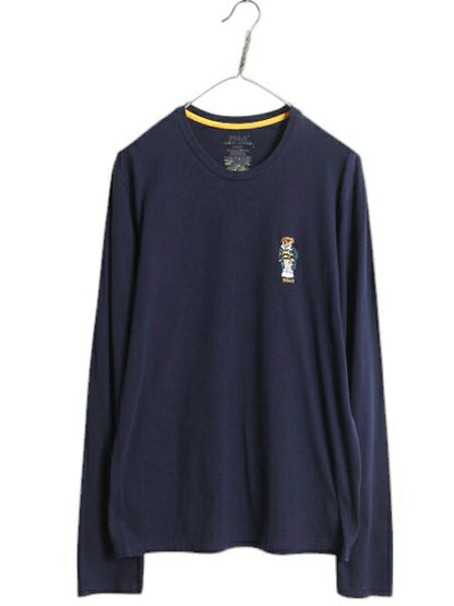 ポロベア ポロ ラルフローレン 長袖 Tシャツ メンズ S レディース M 程/ 古着 ロンT カットソー キャラクター 刺繍 ワンポイント 紺 薄手