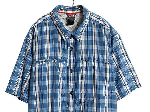 ノースフェイス チェック 半袖 シャツ メンズ XXL アウトドア ポケット付き ゆったり カジュアル ワンポイント マルチカラー 大きいサイズ